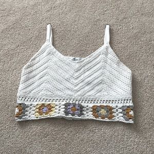Flower white cropped tank top Hollister